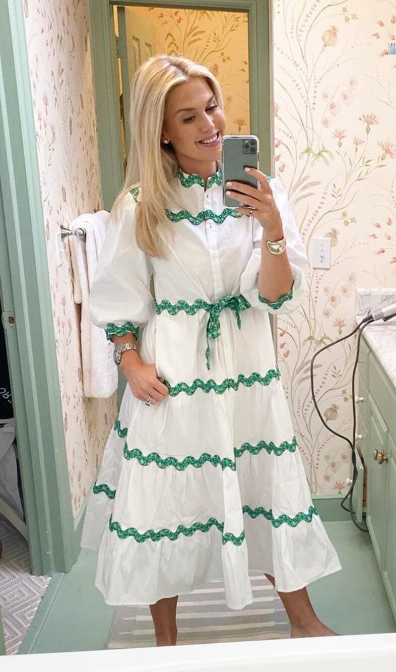 CeliaB Tuckernuck Victoria Ric Rac Button Front Midi Shirt Dress Green White M